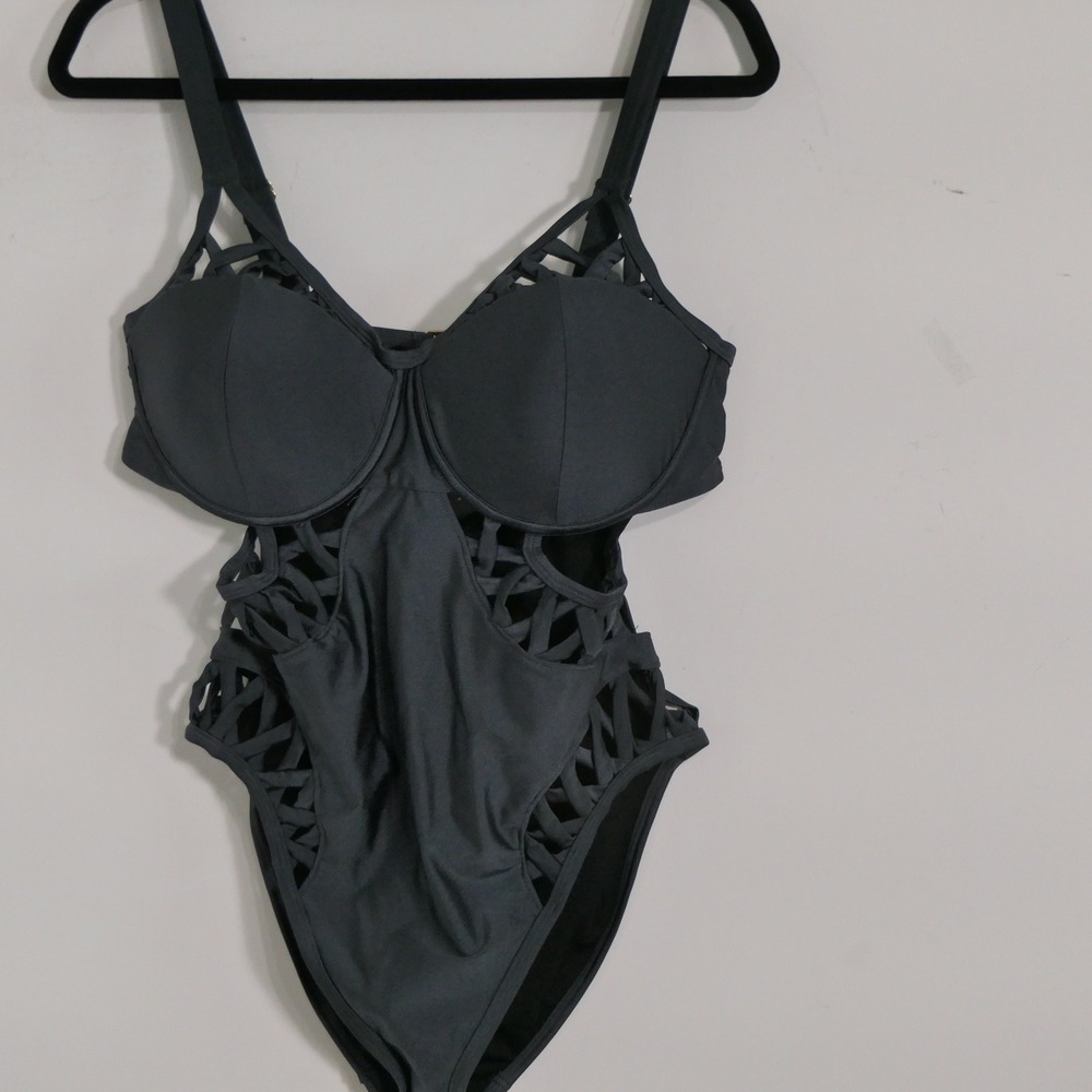 GabiFresh x Swimsuits For All Women Bathing Suit  14D/DD Grey Cutout Lattice